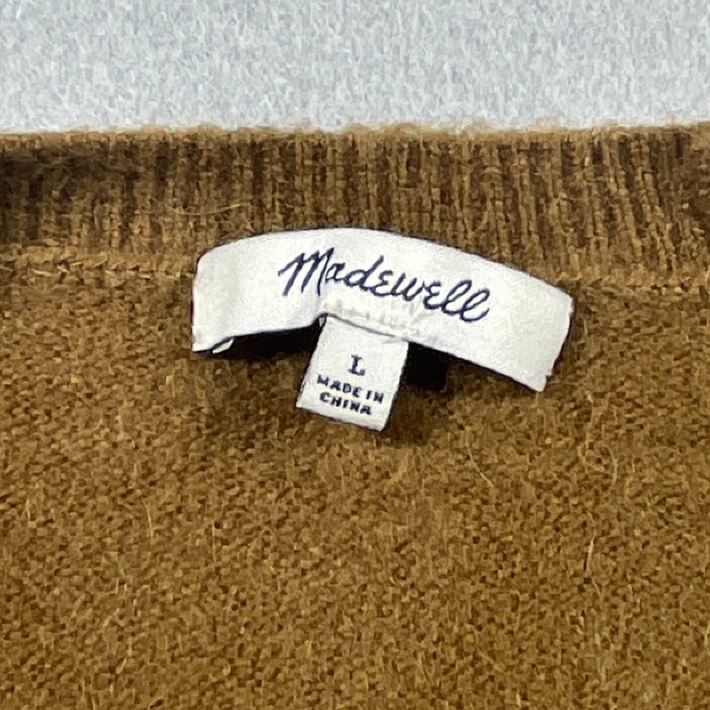 Madwell Sweater Women Large Faux Wrap Pullover Brown Minimalist Alpaca Blend - Picture 3 of 11